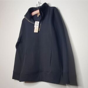 Como Vintage M NWT Black Half Zip Sweater Faux Fur Lined Cotton Polyester